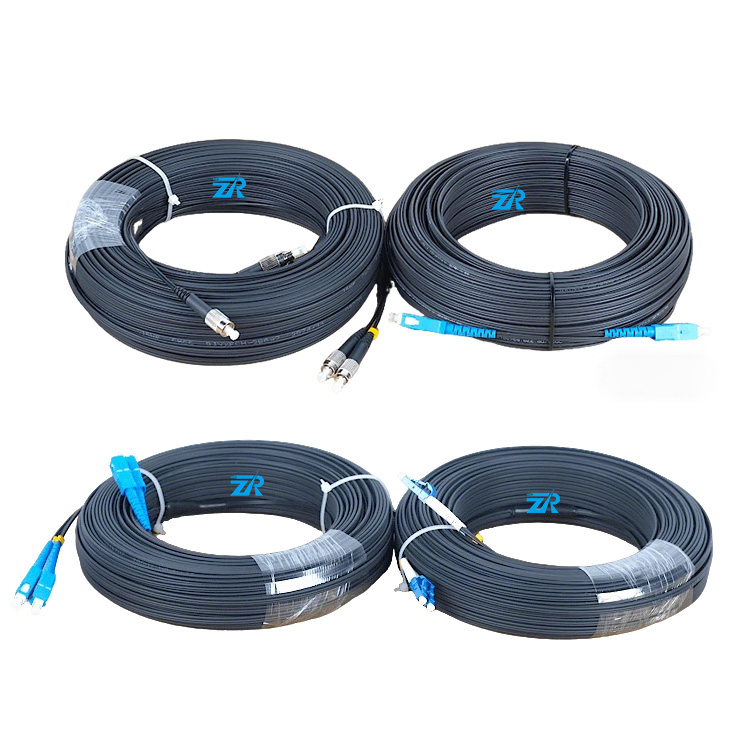 Indoor Outdoor 1 2 Core Preconnected Patchcord Flat Drop Cable SC/APC SC LC UPC APC SC-SC FTTH Jumper Fiber Optic Patch Cord
